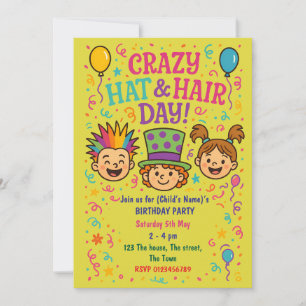 Crazy Hat & Hair Day Barns födelsedag Party Inbjudningar