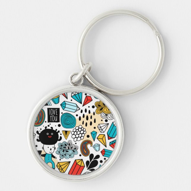 Crazy head rund silverfärgad nyckelring (Framsidan)