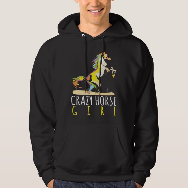 Crazy Horse Girl Horseback Riding Equestrian Horse Hoodie (Framsida)