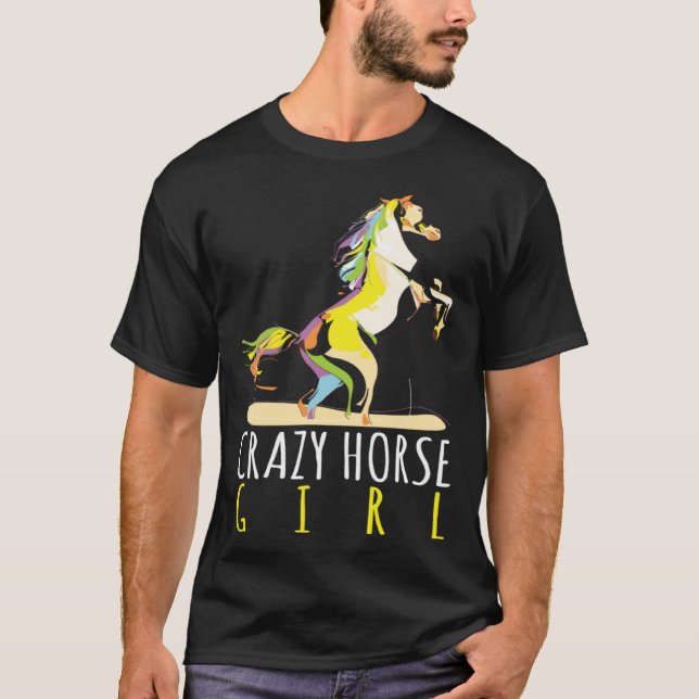 Crazy Horse Girl Horseback Riding Equestrian Horse T Shirt (Framsida)