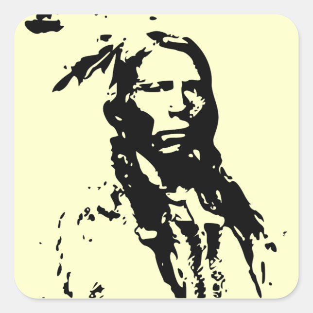 Crazy Horse Native American Fyrkantigt Klistermärke (Framsida)