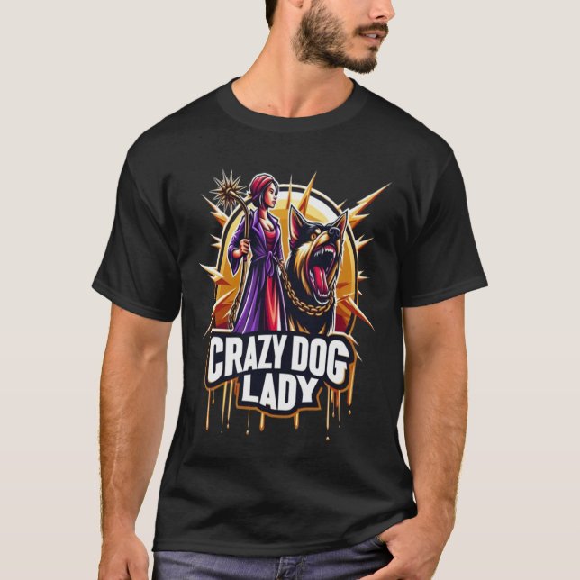 Crazy Hund Dam med sitt brandkår Hund T Shirt (Framsida)
