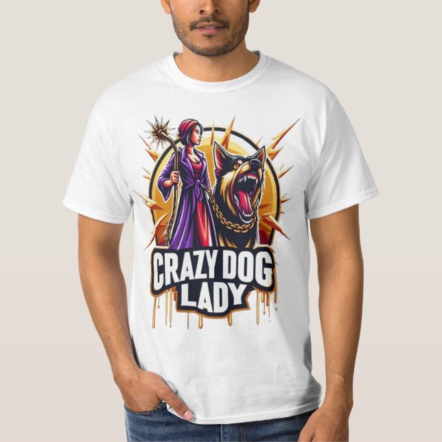 Crazy Hund Dam med sitt brandkår Hund T Shirt (Framsida)