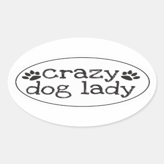 Crazy Hund Dam Sticker Ovalt Klistermärke