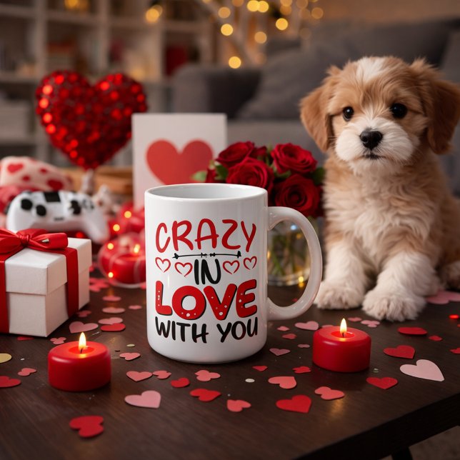 Crazy in Love Valentins typografi Kaffemugg (Skapare uppladdad)