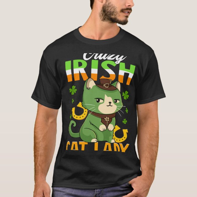 Crazy Irish Cat Lady  Saint Patrick s T Shirt (Framsida)