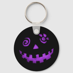 Crazy Jack o lantern Pumpkin Ansikte Lila Nyckelring