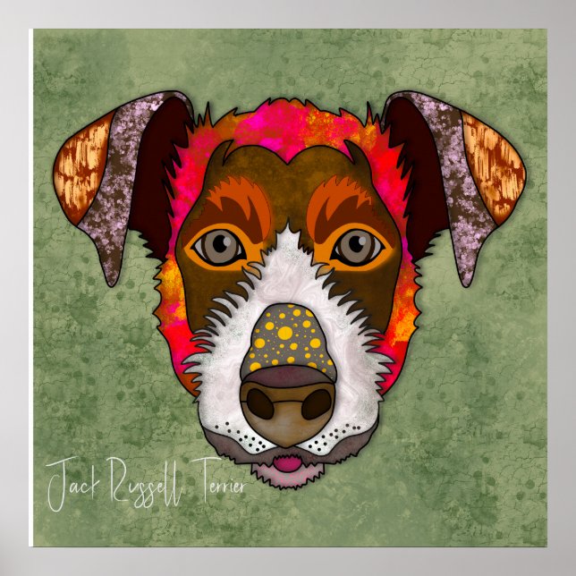 Crazy Jack Russell Terrier hund handmålad ansikte Poster (Framsidan)