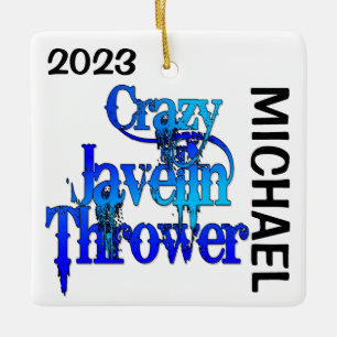 Crazy Javelin Thrower ANPASSNINGSBAR Julgransprydnad Keramik
