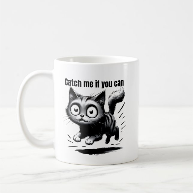 Crazy Jumping Cat Funny Tecknad Design Kaffemugg (Vänster)