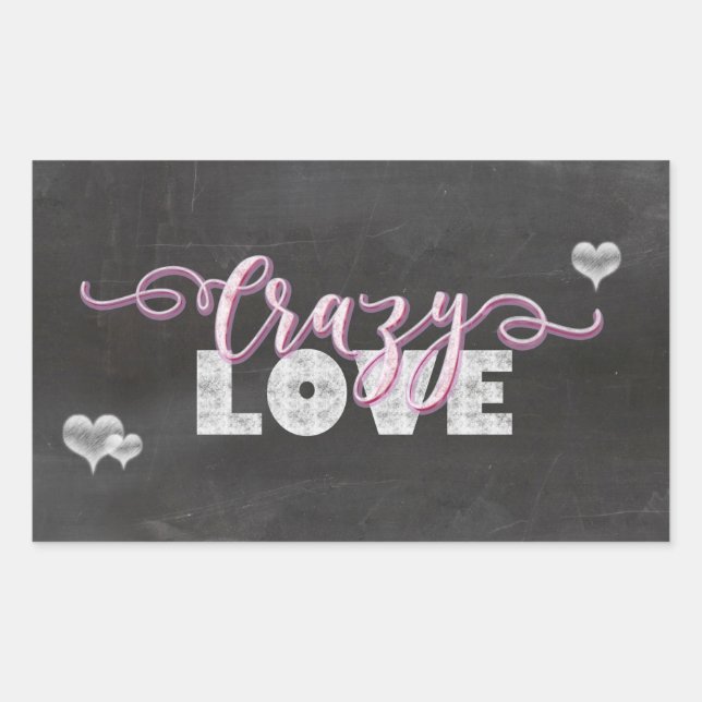 Crazy Kärlek Hearts Chalkboard Rektangulärt Klistermärke (Framsida)
