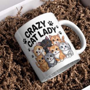 Crazy kattdam Funny kattälskare kaffemugge Kaffemugg