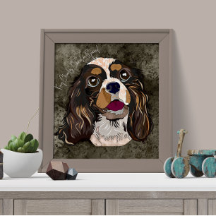 Crazy Kung Charles Cavalier handmålad Poster
