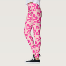 Crazy Light & Mörk Rosa Hearts Leggings