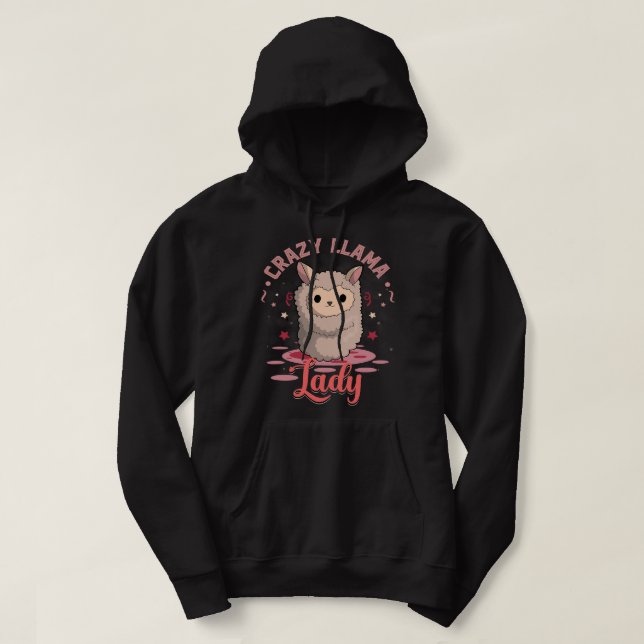 Crazy Llama Dam Alpaca Kärlek Girls Women Animal L Hoodie (Design framsida)