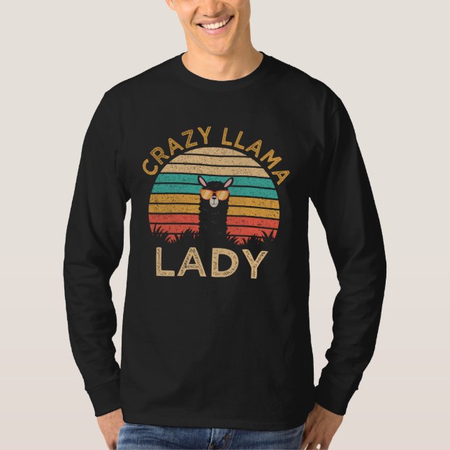 Crazy Llama Lady  Llama Wearing Sunglasses Farmer T Shirt (Framsida)