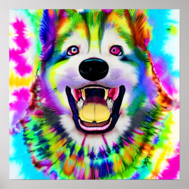 Crazy Lycklig Akita Hund Art Porträtt Poster