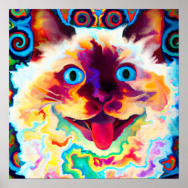Crazy Lycklig Balinese Cat Porträtt Art Poster
