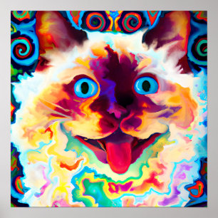 Crazy Lycklig Balinese Cat Porträtt Art Poster