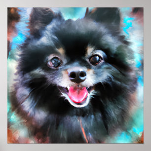 Crazy Lycklig Black Pommern Hund Art Poster