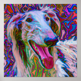 Crazy Lycklig Borzoi Hund Art Porträtt Poster