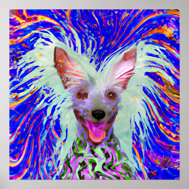 Crazy Lycklig Chinese Crested Art Porträtt Poster (Framsidan)