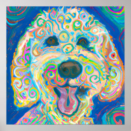 Crazy Lycklig Goldendoodle Hund Art Porträtt Poster