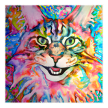 Crazy Lycklig Maine Coon Cat Porträtt Art