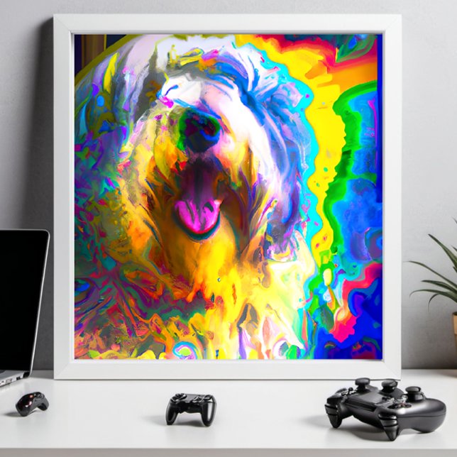 Crazy Lycklig Old English Sheepdog Porträtt Poster (Skapare uppladdad)