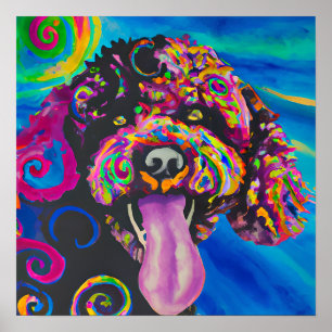 Crazy Lycklig portugisisk Vatten Hund Porträtt Art Poster