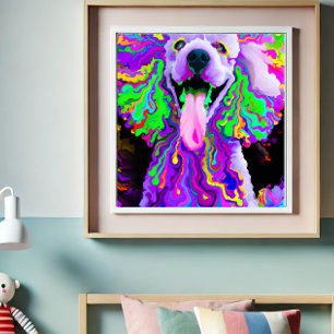 Crazy Lycklig Pudel Hund Art Porträtt Poster