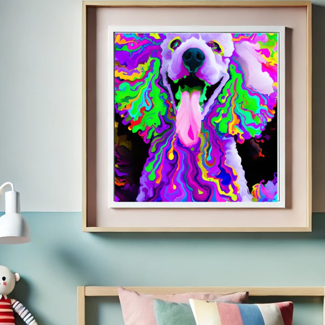 Crazy Lycklig Pudel Hund Art Porträtt Poster (Skapare uppladdad)
