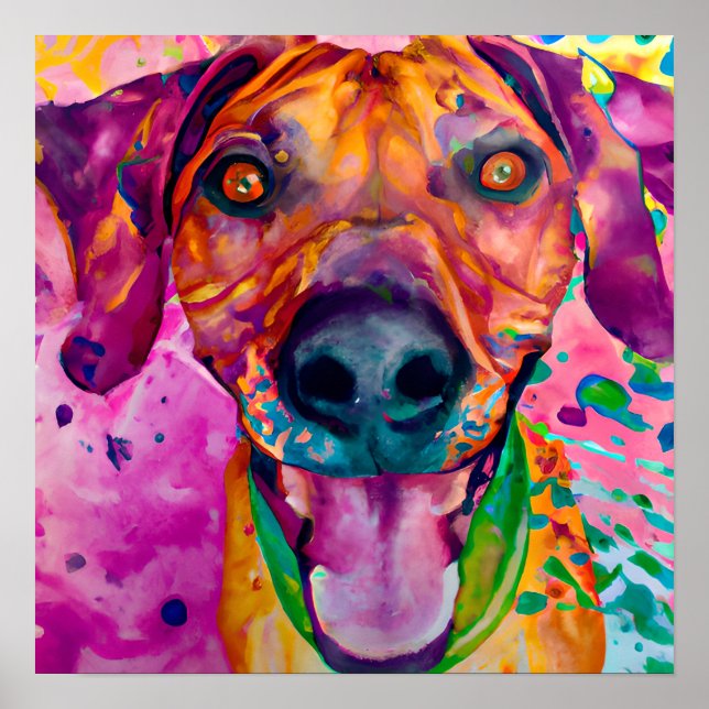 Crazy Lycklig Rhodesian Ridgeback Hund Art Poster (Framsidan)