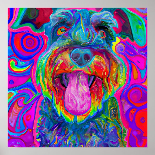 Crazy Lycklig Schnauzer Hund Art Porträtt Poster (Framsidan)