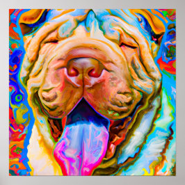 Crazy Lycklig Shar-Pei Hund Art Porträtt Poster