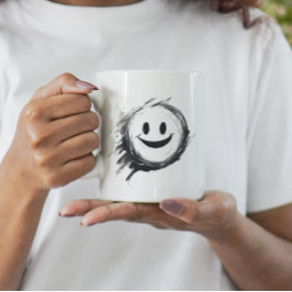 Crazy lycklig smiley face svartvitt kaffemugg