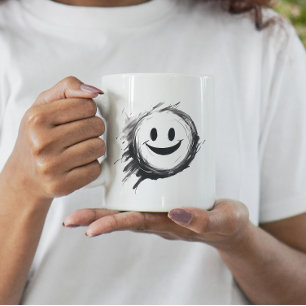 Crazy lycklig smiley face svartvitt kaffemugg