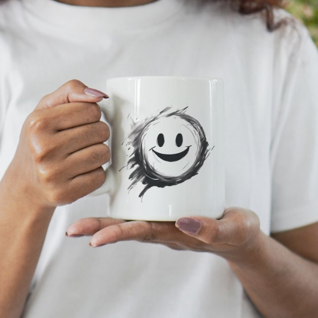 Crazy lycklig smiley face svartvitt kaffemugg (Crazy happy smiley face coffee cup mug)