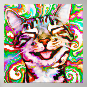 Crazy Lycklig Tabby katt Porträtt Art Poster