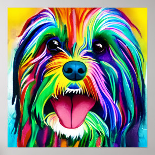 Crazy Lycklig Tibetansk Terrier Hund Art Poster