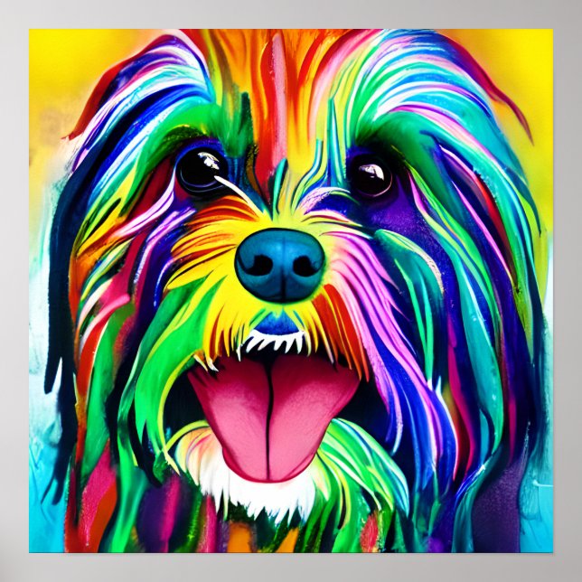 Crazy Lycklig Tibetansk Terrier Hund Art Poster (Framsidan)