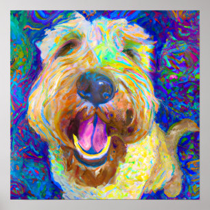 Crazy Lycklig Wheaten Terrier Hund Art Poster