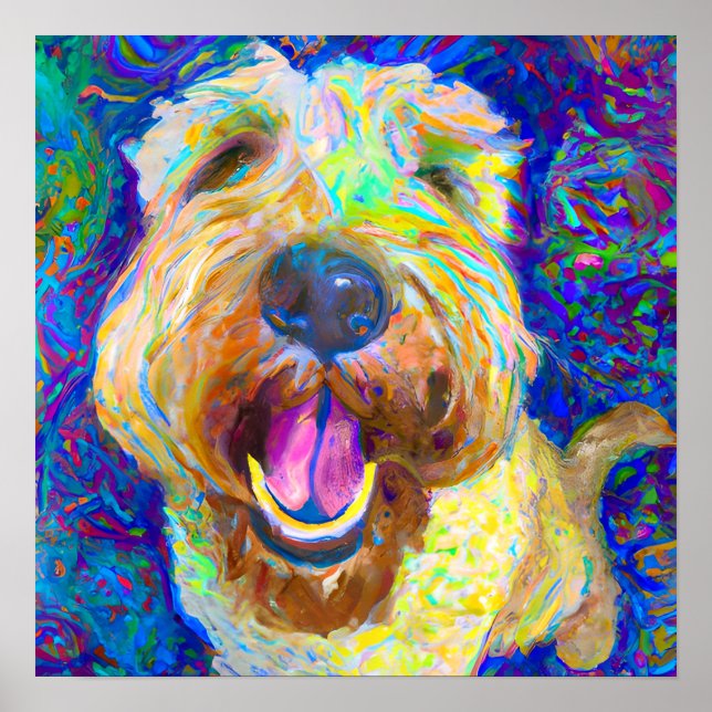 Crazy Lycklig Wheaten Terrier Hund Art Poster (Framsidan)