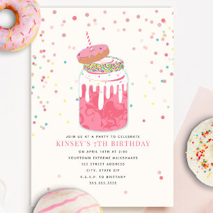 Crazy Milkshake Donut Confetti Rosa Födelsedagsfes Inbjudningar