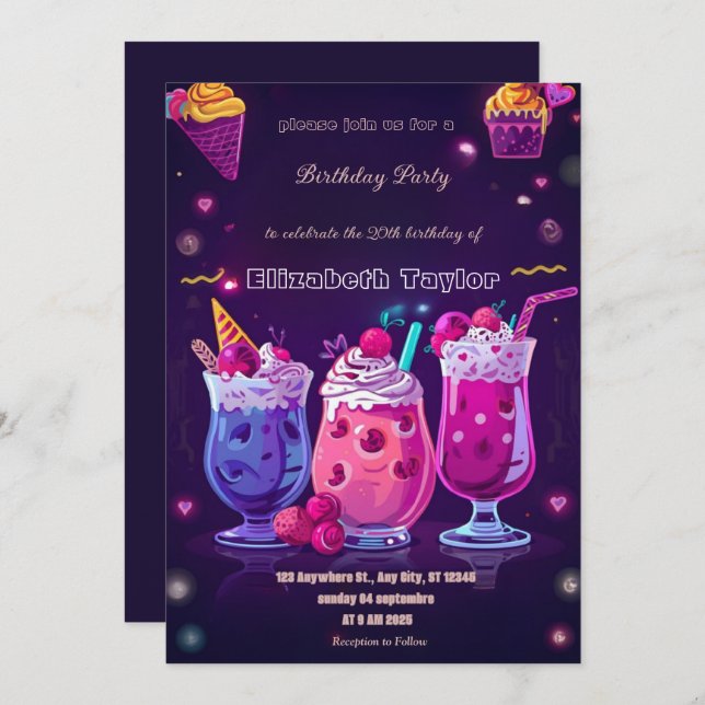 Crazy Milkshake Party Invitation – Colorful Sweet Inbjudningar (Fram/baksida)