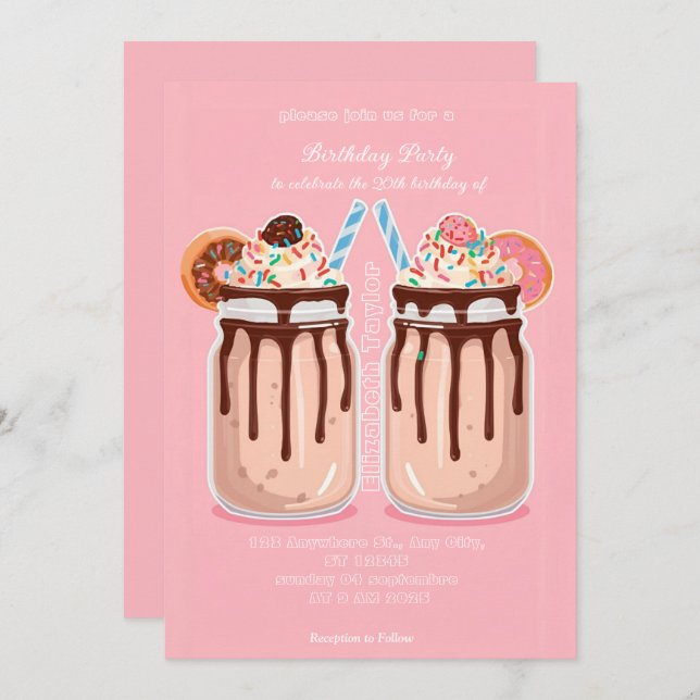 Crazy Milkshake Party Invitation – Colorful Sweet  Inbjudningar (Fram/baksida)