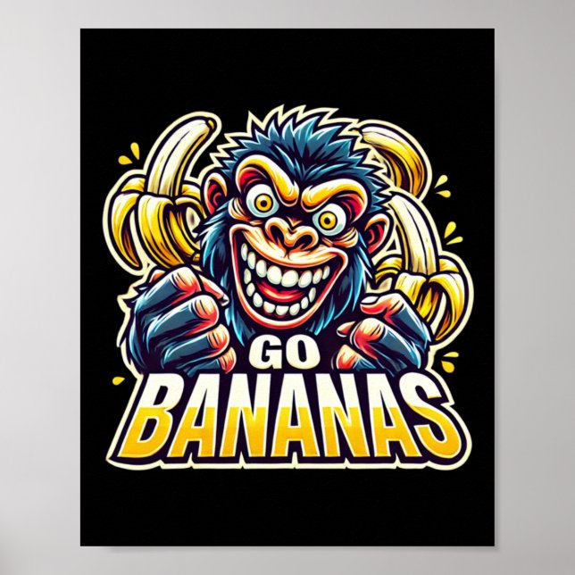Crazy Monkey Go Bananas Sticker  Poster (Framsidan)
