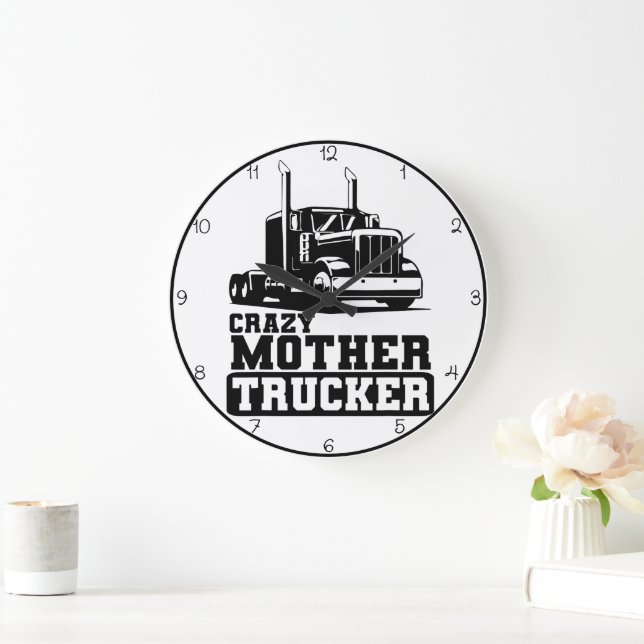 Crazy Mor Trucker: Black and White Stor Klocka (Hem)