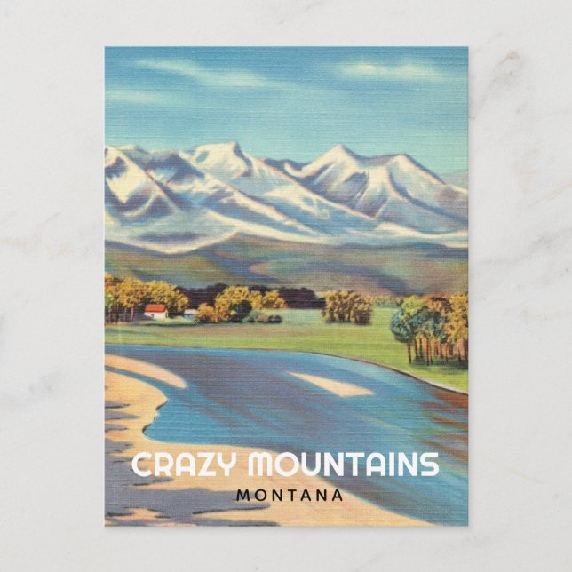 Crazy Mountains och Yellowstone River Montana Vykort (Framsida)