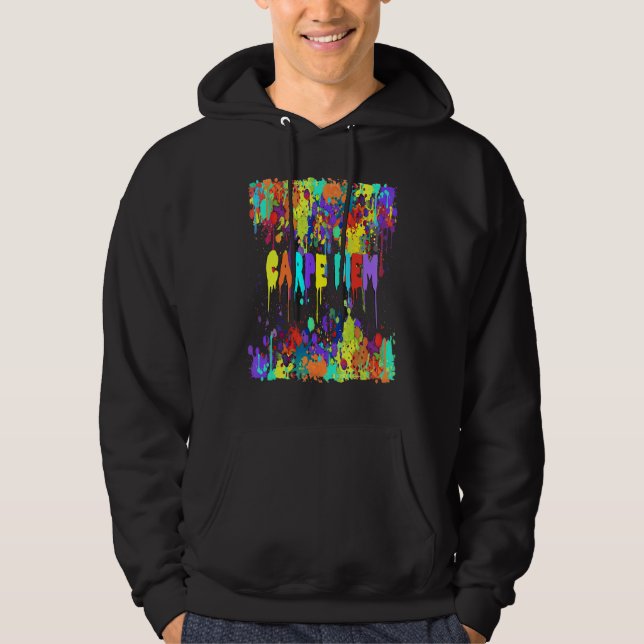 Crazy Multifärgad Runed Splotches Carpe Diem 1 Hoodie (Framsida)